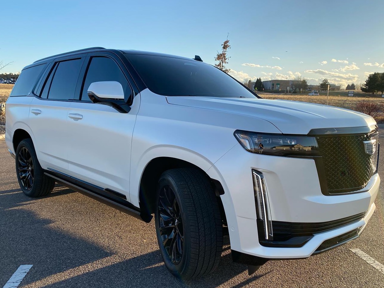 white 2021 Cadillac Escalade Llumar window tinting front side view